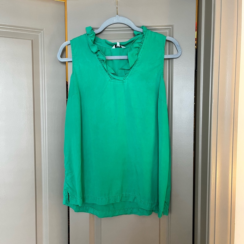 Green Ruffle Sleeveless Blouse